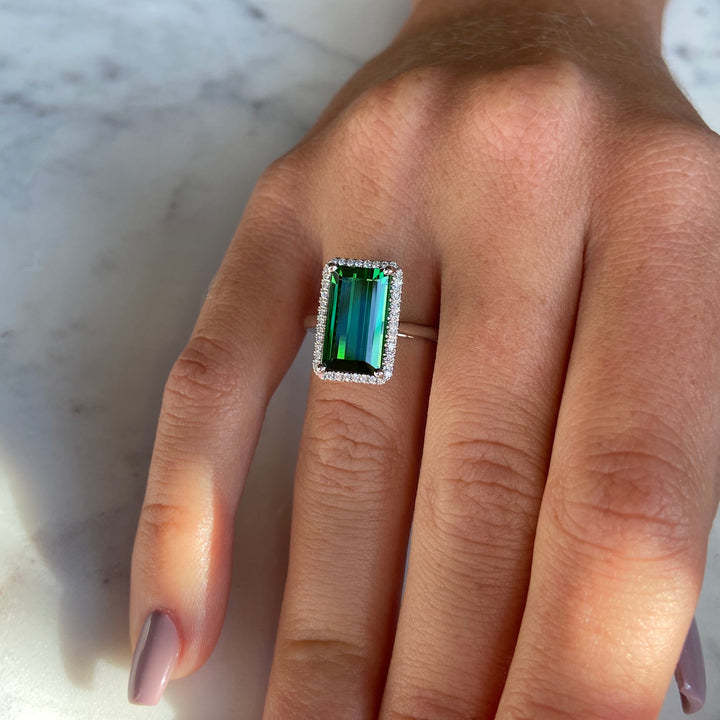 Tourmaline and Diamond 14K White Gold Halo Ring